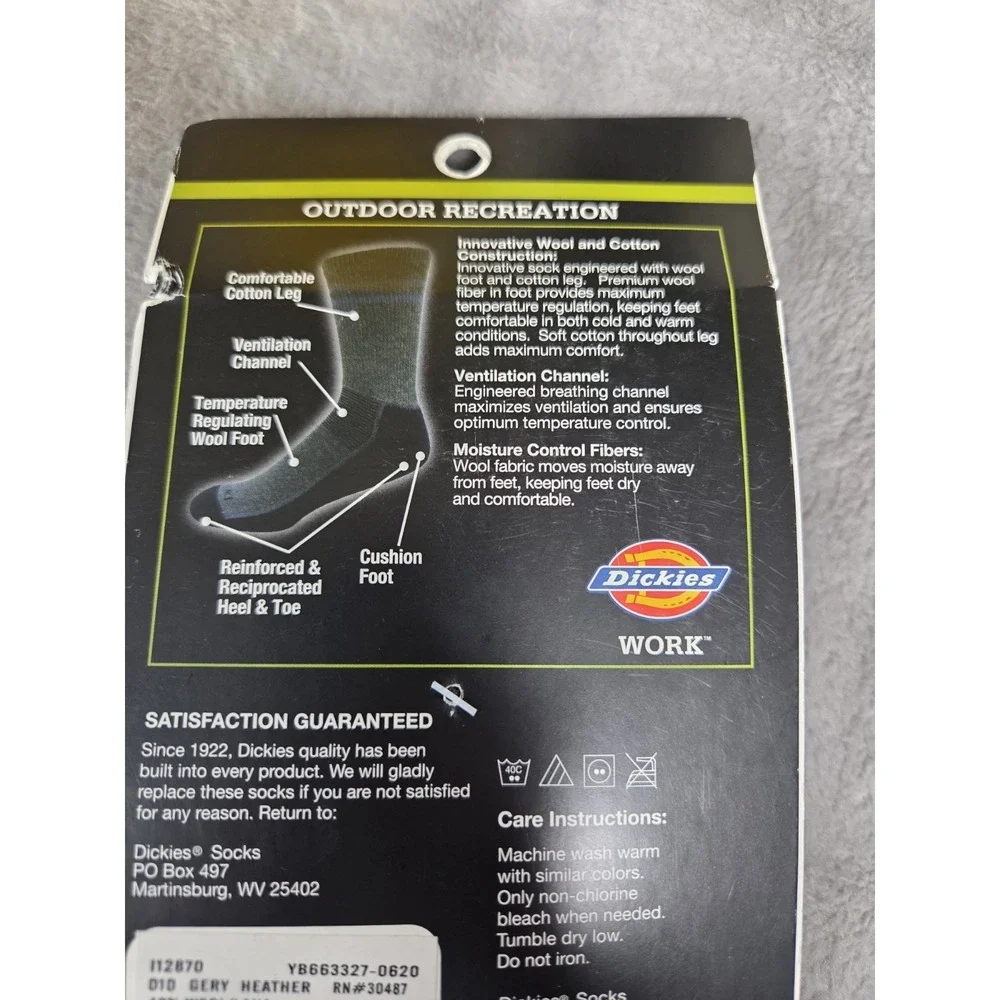Dickies Insulated Wool Foot Outdoor Crew Work‎ Socks Men's Size 6-12